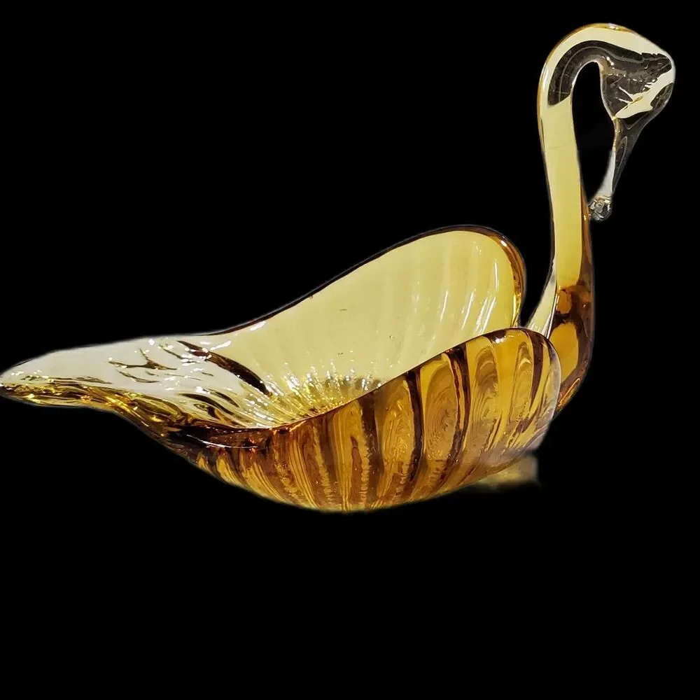 Vintage Glass Amber Swan Great as a Nut/Trinket Dish or Candy Dish